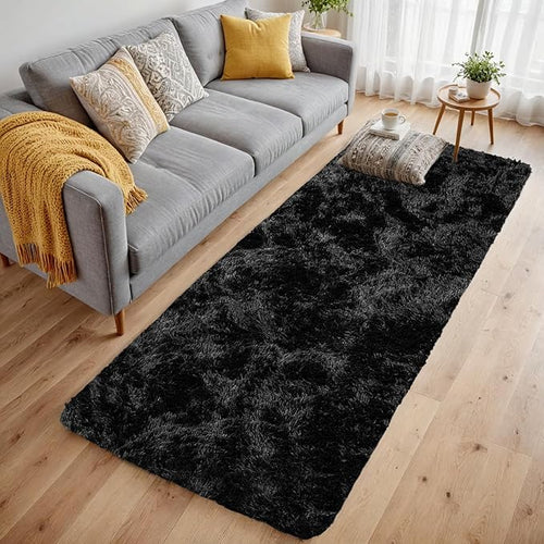 2x6 Fluffy Shag Area Rugs for Living Room Bedroom: Soft Plush Carpet Black