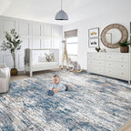 XLUEZ 9x12 Area Rug for Living Room, Washable Modern Abstract Large Area Rug Neutral Soft Non Slip Kids Rug Stain Resistant Indoor Carpet for Bedroom Dining Room Playroom Office(BlueWhite, 9'x12')