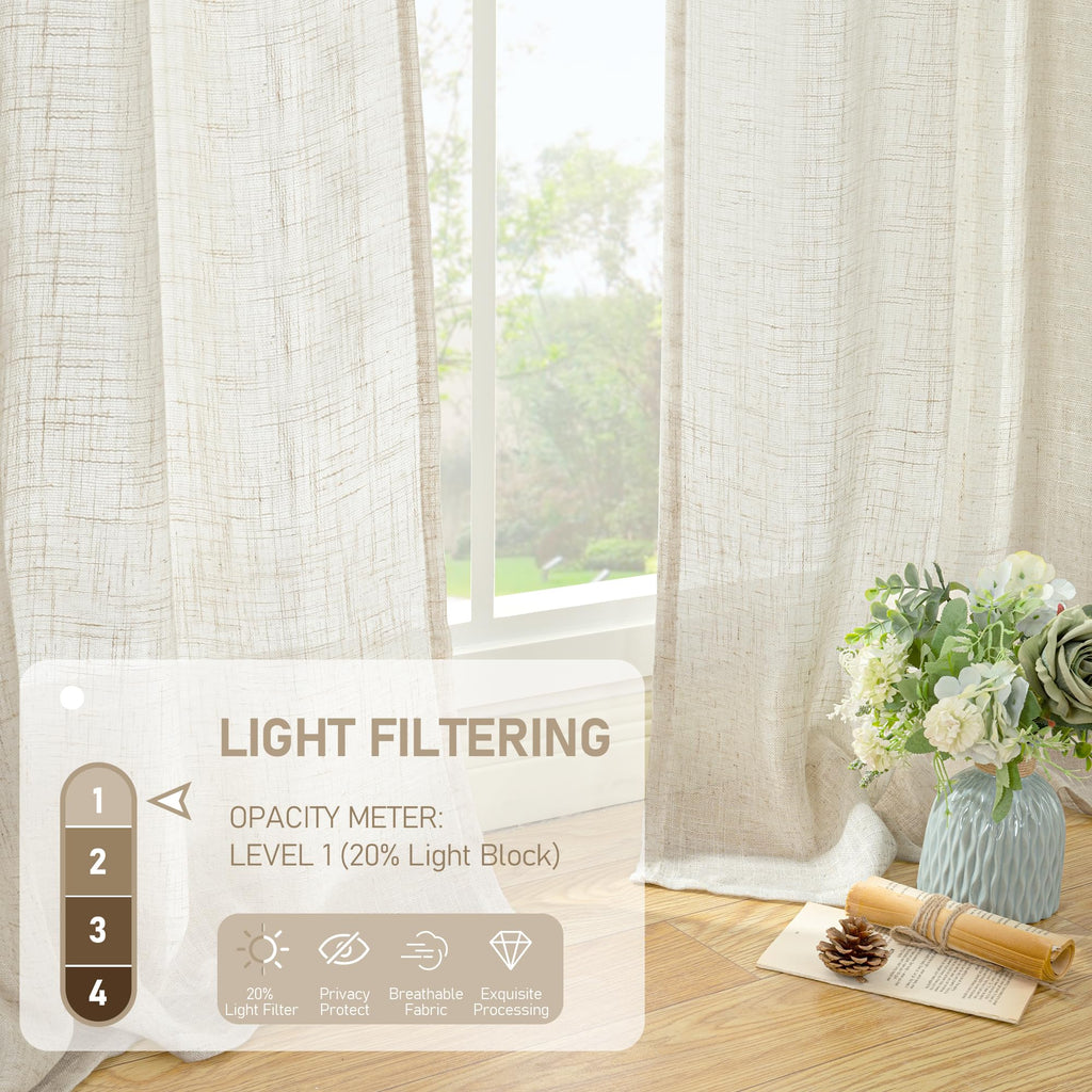 LAMIT Natural Linen Boho Curtains 80 inch Length for Bedroom 2 Panels
