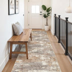 3x10 Washable Kitchen Runner Rug: Modern Abstract Runners for Hallway Soft Non Slip Rugs with Rubber Backing Low Pile Thin Floor Carpet for Entryway Bedroom Bathroom Bedside Indoor(Brown/Brick,3x10)