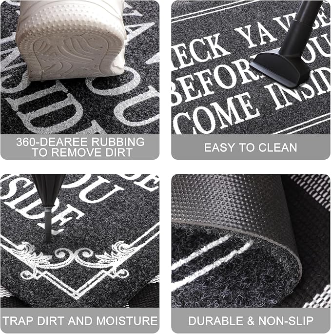 HLFMVWE Front Door Indoor Outdoor Entrance Doormat Grey Rubber Welcome Door Mat Come Inside This House Doormat Anti Slip Easy to Clean Corridor Patio Entry Mat 28" x 18"
