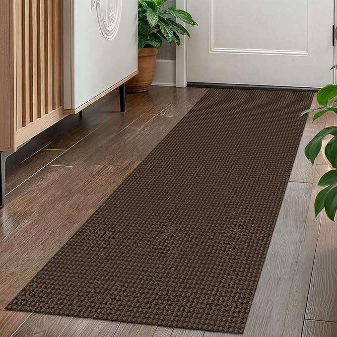 KOZYFLY Runners for Hallways 2x5 ft Washable Kitchen Runner Non Slip Rubber Backed Hall Runners Cotton Entryway Runner Rugs Floor Carpet for Indoor Backdoor Bedroom Kitchen, Brown/Dark Brown