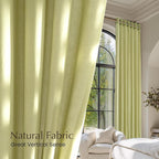 NICETOWN Fresh Green Linen Farmhouse Curtains 96 inches Long, Grommet Thick Flax Semi Sheer Window Treatments Privacy Assured with Light Filtering for Bedroom, W55 x L96, 2 Panels