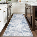 IOHOUZE Abstract Runner Rug 3x8 Ft Washable Runners for Hallways, Non Slip Kitchen Runner Printed Faux Wool Entryway Runners Indoor, Modern Abstract Floor Carpet for Hall Bedroom, Light Blue Grey