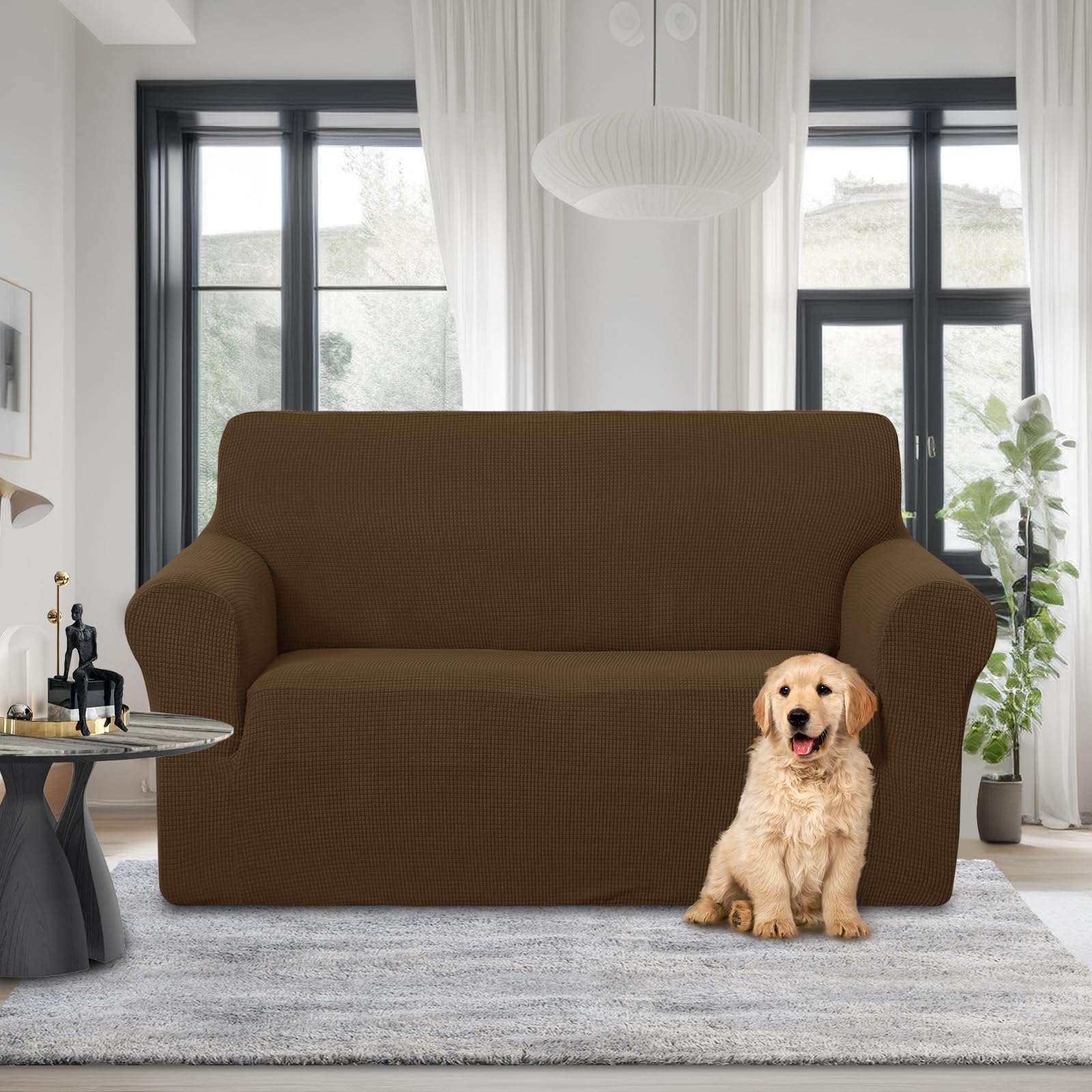 U-NICE HOME Loveseat Cover Stretch Couch Cover Sofa Slipcover, Brown