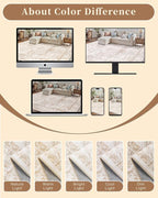 Madane 8x10 Area Rugs for Living Room, Machine Washable Vintage Rug with Non-Slip Backing, Soft Floral Print Large Throw Rugs, Thin Carpet for Bedroom Dining Room Farmhouse (8 x 10, Wood/Ivory)