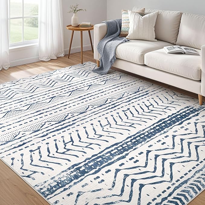 Nakagishi Boho 5x7 Area Rug Living Room Rugs Machine Washable Navy Blue