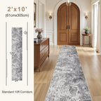 UERMEI 2x10 Washable Runner Rug for Hallway, Non Slip Low Pile Kitchen Carpet, Neutral Modern Abstract Indoor Floor Mat for Entryway Laundry, Kid & Pet Safe High Traffic Area, Grey