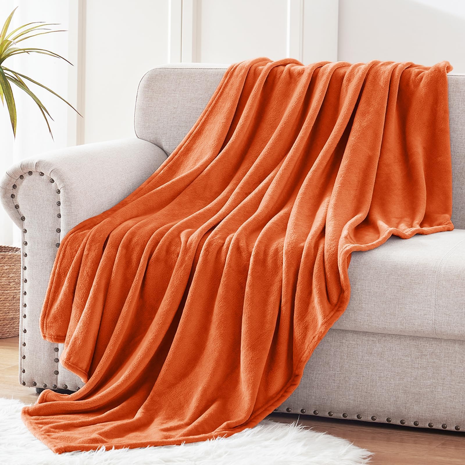 Exclusivo Mezcla Soft Large Fleece Throw Blanket for Couch, Burnt Orange