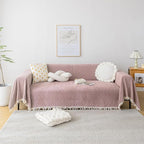 HANDONTIME Soild Couch Covers for Dogs Pink-Purple Sofa Covers Boho Cover for Sofa 3 Seats Chenille Sofa Throw Cover Mauve Sofa Covers for 3 Cushion Couch Tassel, Washable, Pet Friendly, 91" X150"