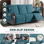 TAOCOCO 100% Waterproof Recliner Sofa Cover, Non Slip Split Couch Covers for Reclining Couches with Straps, Washable Reclining Sofa Cover Furniture Protector for Kids Pets(3 Seater, Peacock Blue)