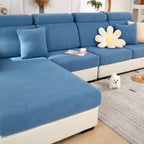 Disayu Sofa Covers Couch Covers for Sofa Pet Friendly Couch Cushion Covers Universal Sofa Covers Washable Stretch Slipcovers for Sectional Sofa (Texture Blue, 2 Seats + Chaise Cover)
