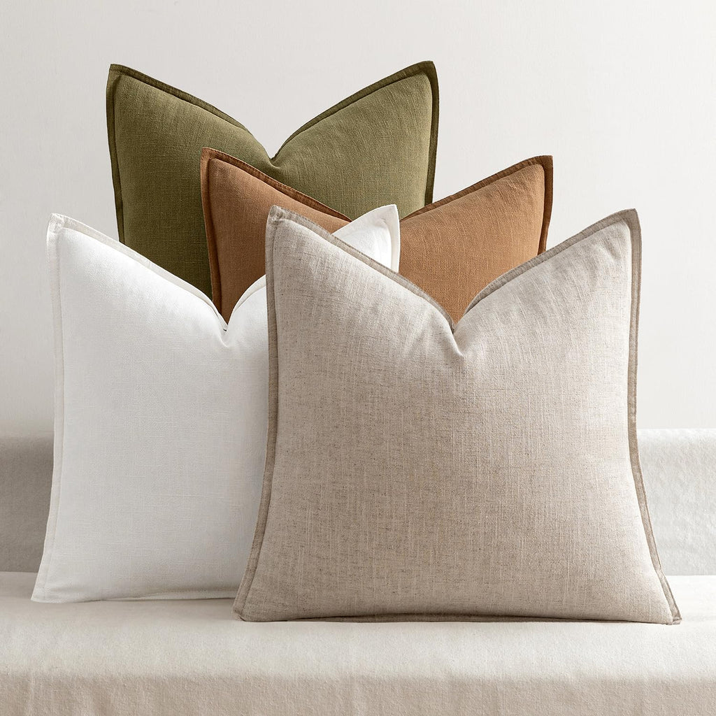 MIULEE Beige Boho Linen Decorative Pillow Covers 24x24 Inch Pack of 4
