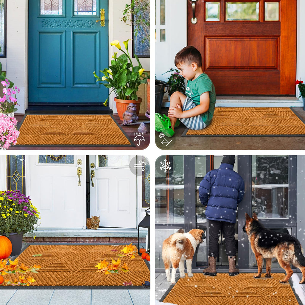 Smiry Front Door Mat Outside Entrance, Low Profile Rubber Doormat, 35x23