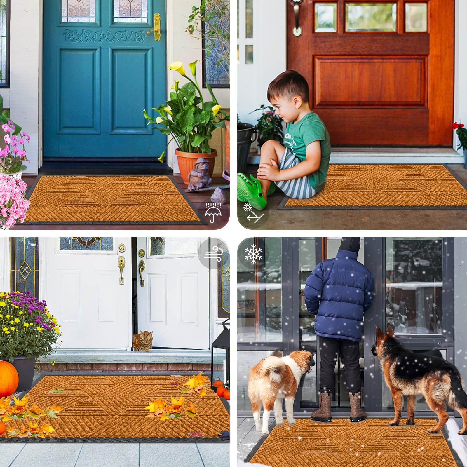 Smiry Front Door Mat Outside Entrance, Low Profile Rubber Doormat, 35x23