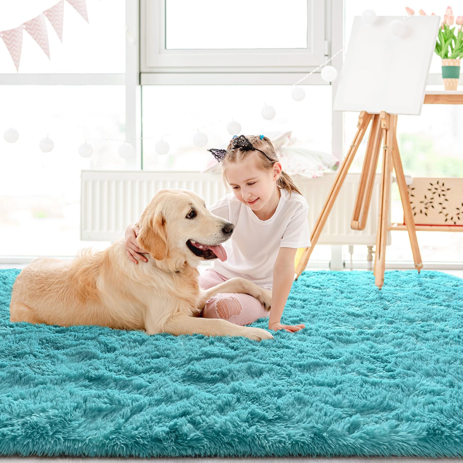 LOCHAS Area Rugs Fluffy Living Room Carpets for Kids Bedroom 6x9, Blue