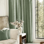 Olive Green Curtains 120 inch Length 2 Panels for Bedroom Back Tab Light Filtering Semi Sheer Drapes Linen Cotton Textured Airy Modern Farmhouse Living Room Sage Aesthetic Decor 52x120