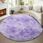 ONASAR Tie-Dyed Purple Round Area Rug 4ft, Soft Bedroom Circle Rugs Floor Mats for Kids Girls Teen Room, Kawaii Fluffy Plush Shaggy Carpet for Baby Nursery Living Room Playroom Home Decor