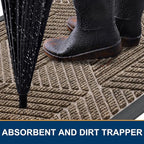Smiry Front Door Mat Outside Entrance, Heavy Duty Sturdy Natural Rubber Doormat, Trap Dirt and Moisture, Easy Clean Low Profile Mats for Indoor Outdoor Entry, Irregular Triangle (29.5x17, Taupe)