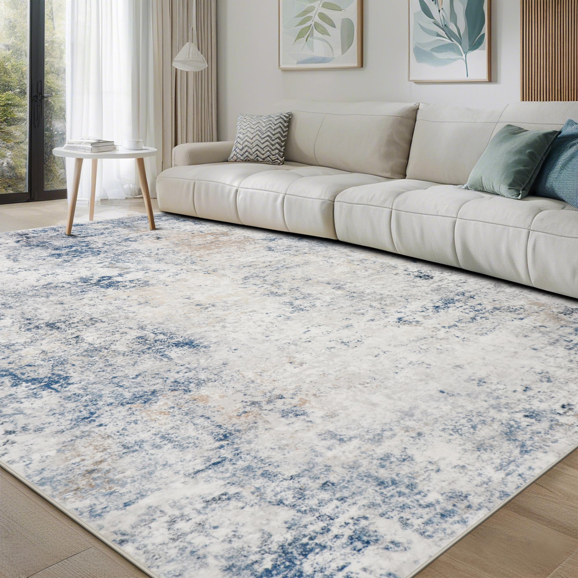 8x10 Washable Area Rugs for Living Room,Bedroom,Dining Room- Blue Beige