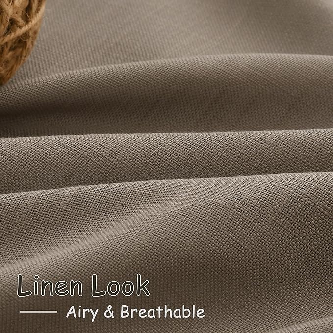 Nanspring Dark Taupe Linen Sheer Curtains 54 Inch Length 2 Panel Set Back Tab Rod Pocket Semi Sheer Light Filtering Short Curtain Soft Elegant Aesthetic Small Window Drapes for Bathroom 52x54