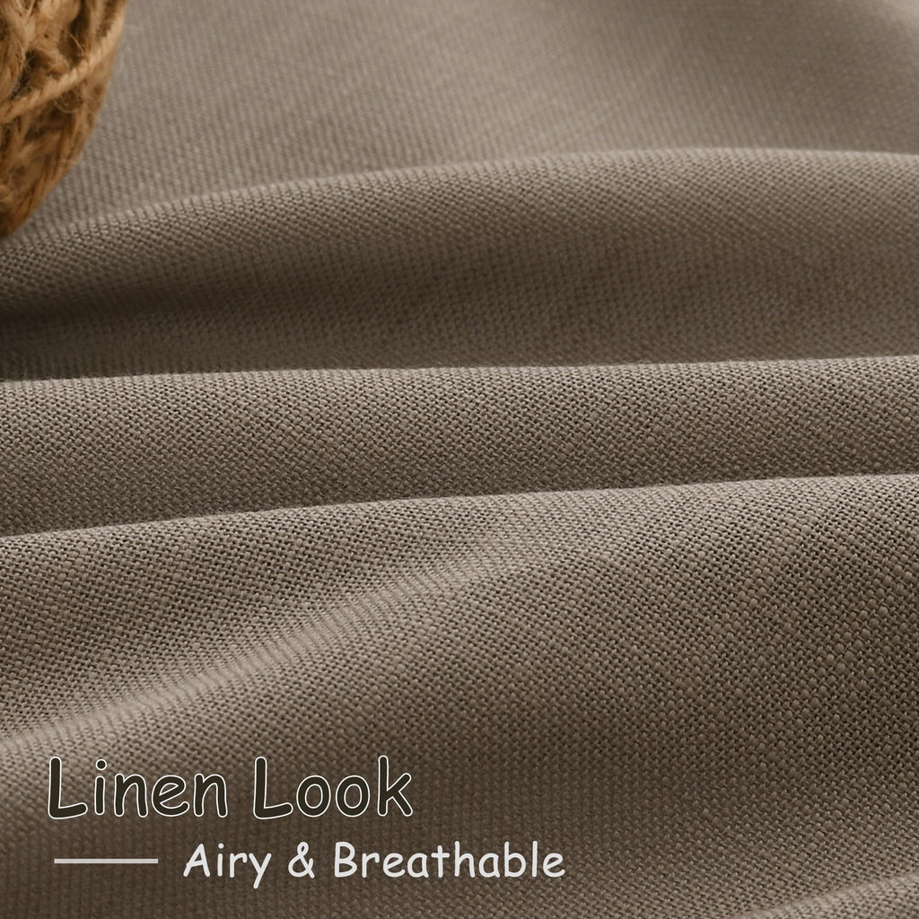 Dark Taupe Linen Curtains 84 Inches Long for Bedroom Back Tab Light Filtering Privacy Semi Sheer Curtains Modern Farmhouse Decor Dark Taupe Cotton Textured Curtain for Living Room 2 Panels 52x84