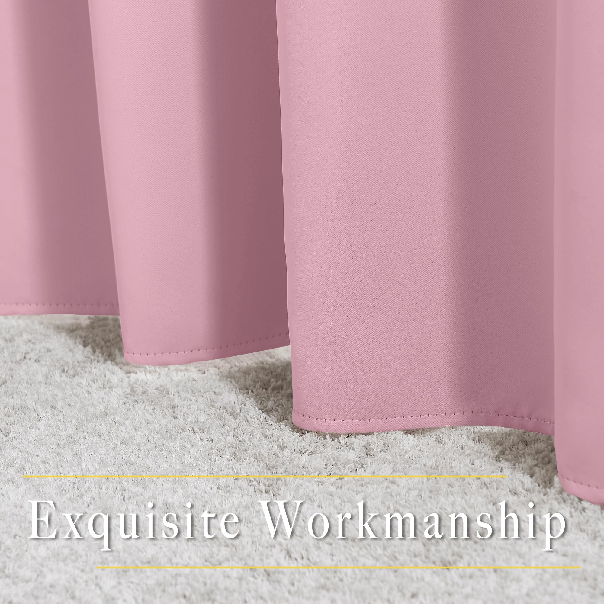 NICETOWN Blackout Curtains for Kids Room - Triple Weave Microfiber Home Thermal Insulated Solid Ring Top Blackout Panels/Drapes for Bedroom(Crystal Pink, Set of 2, 52 x 63 Inch)