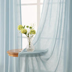 Sky Blue Curtains 90 inch Length for Bedroom Back Tab Light Filtering Semi Sheer Blue Living Room Curtains Linen Cotton Textured Drapery Panel Aesthetic Decor Light Blue 52x90
