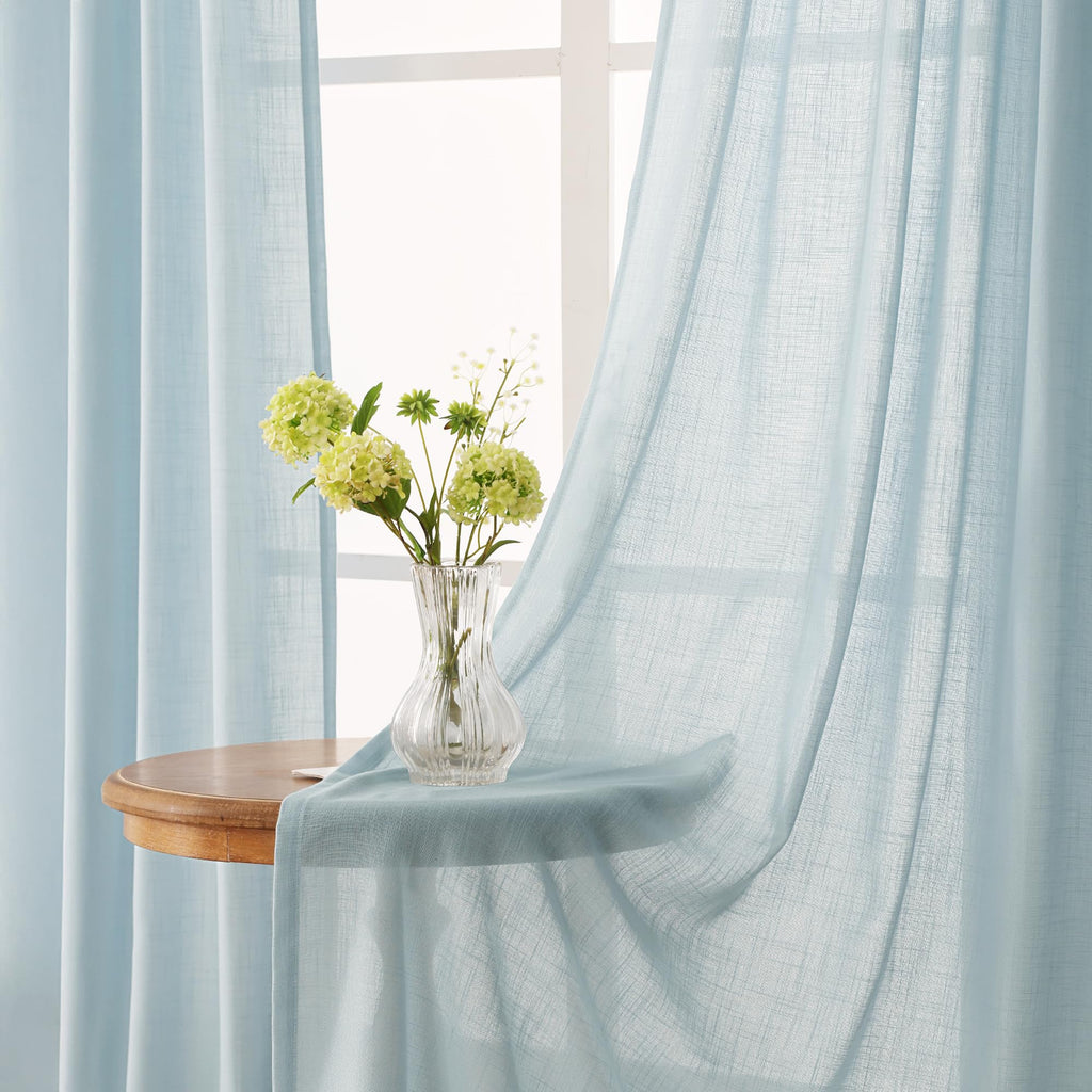 Jolilight Sky Blue Curtains 120 inch Length for Bedroom Back Tab Light Filtering Semi Sheer Blue Living Room Curtains Linen Cotton Textured Drapery Panel Aesthetic Decor Light Blue 52x120