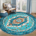 SERISSA 5ft Washable Non Slip Round Boho Area Rug for Bedroom，Blue