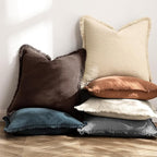 MIULEE Linen Fringe Decorative Fall Throw Pillow Covers Dark Brown 20x20