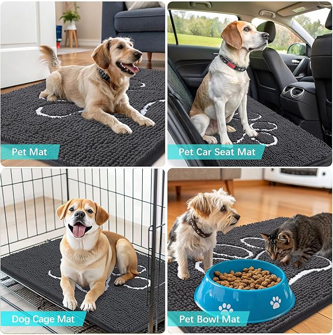 OLANLY Dog Door Mat for Muddy Paws 54x24, Paw Print Design Chenille Mud Mat
