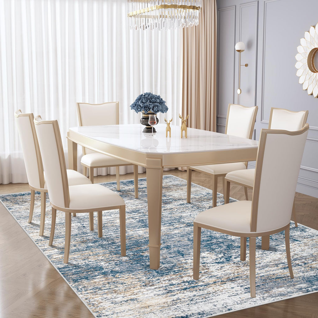 XLUEZ 5x7 Area Rugs for Living Room, Washable Modern Abstract Large Area Rug Neutral Soft Non Slip Kids Rug Stain Resistant Indoor Carpet for Bedroom Nursery Dining Room Playroom(BlueWhite, 5'x7')