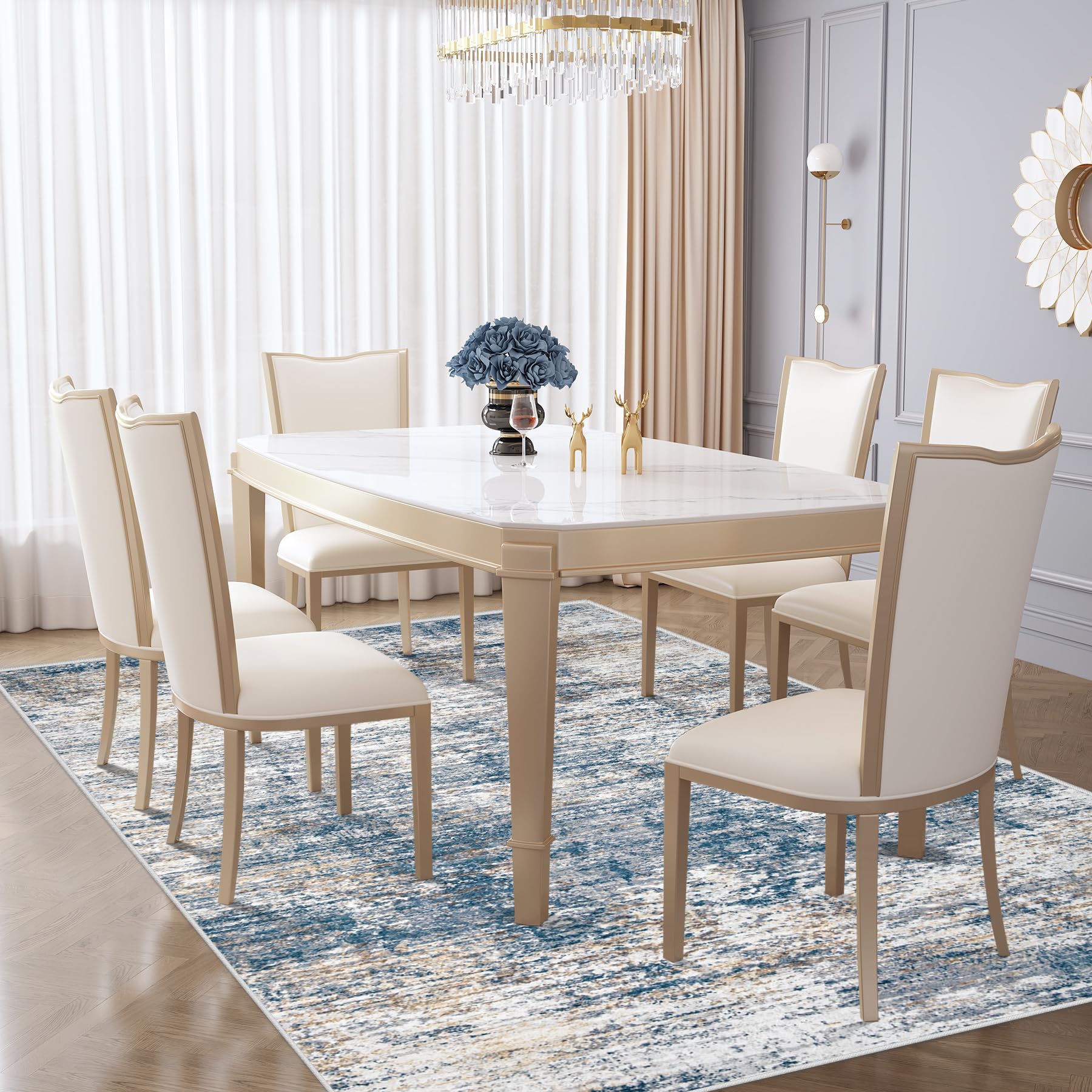 XLUEZ 5x7 Area Rugs for Living Room, Washable Modern Abstract Large Area Rug Neutral Soft Non Slip Kids Rug Stain Resistant Indoor Carpet for Bedroom Nursery Dining Room Playroom(BlueWhite, 5'x7')