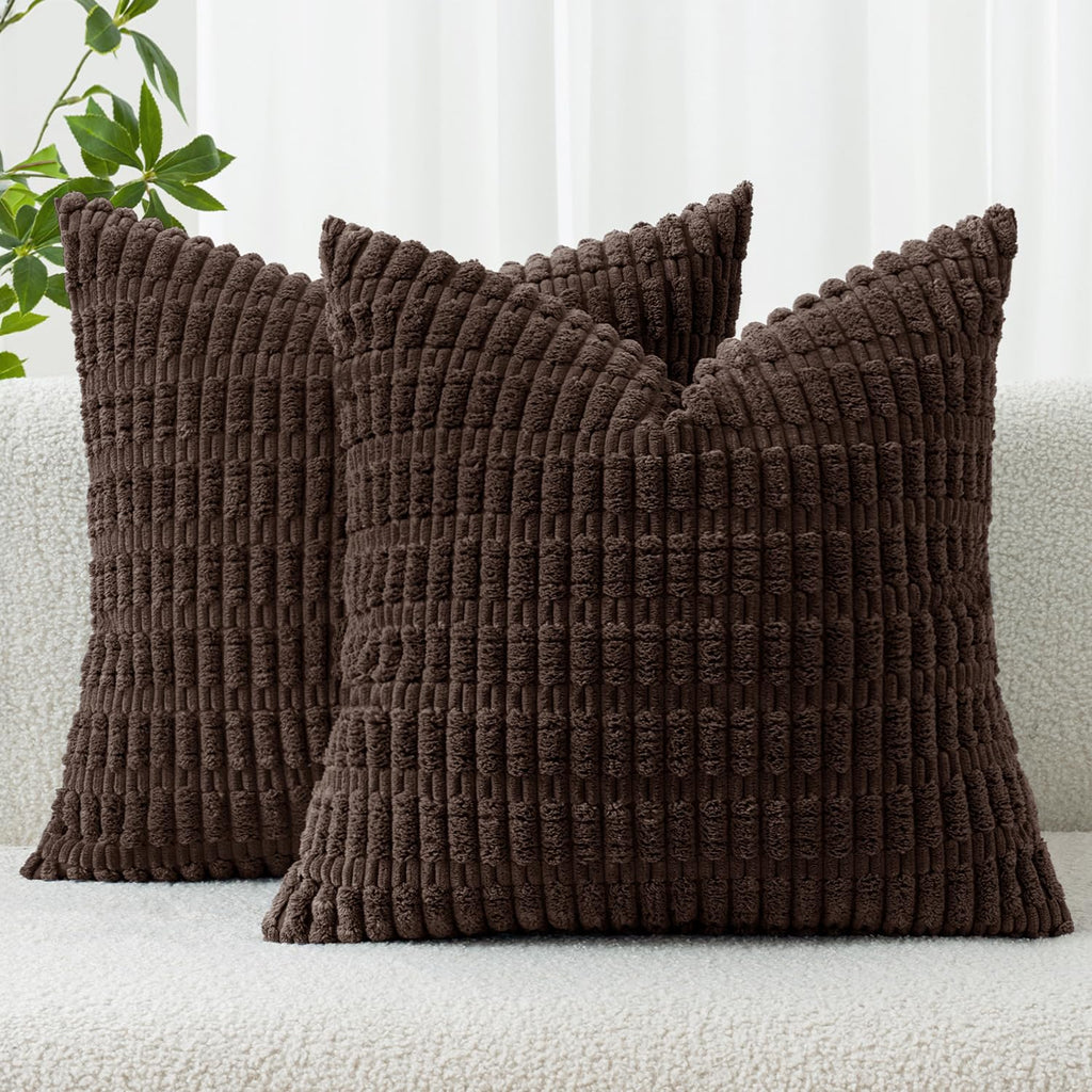 MIULEE Corduroy Decorative Throw Pillow Covers 18x18 Dark Brown Pack of 2