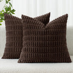MIULEE Corduroy Decorative Throw Pillow Covers 20x20 Dark Brown Pack of 2