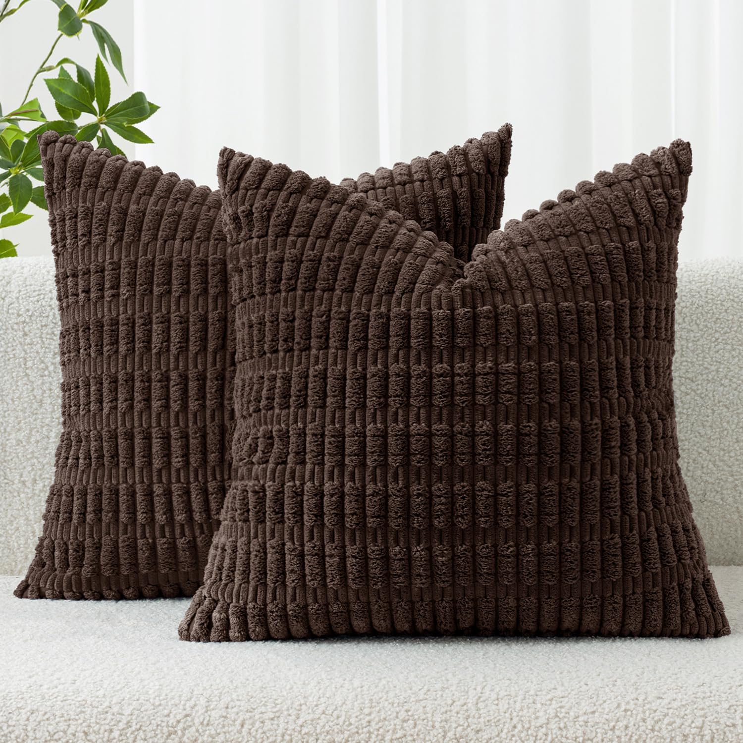 MIULEE Corduroy Decorative Throw Pillow Covers 20x20 Dark Brown Pack of 2