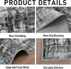 6x9 Area Rugs Washable Rug: Large Modern Abstract Living Room Rug Soft Anti-Skid Thin Carpet Indoor Floor Non-Shedding Carpets for Bedroom Dining Room Farmhouse Nursery Home Office Black