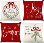 ONFAON Christmas Decorations - Christmas Pillow Covers 18x18 Set of 4, Holiday Christmas Decor Home Sofa Couch Cushion Indoor Decorations