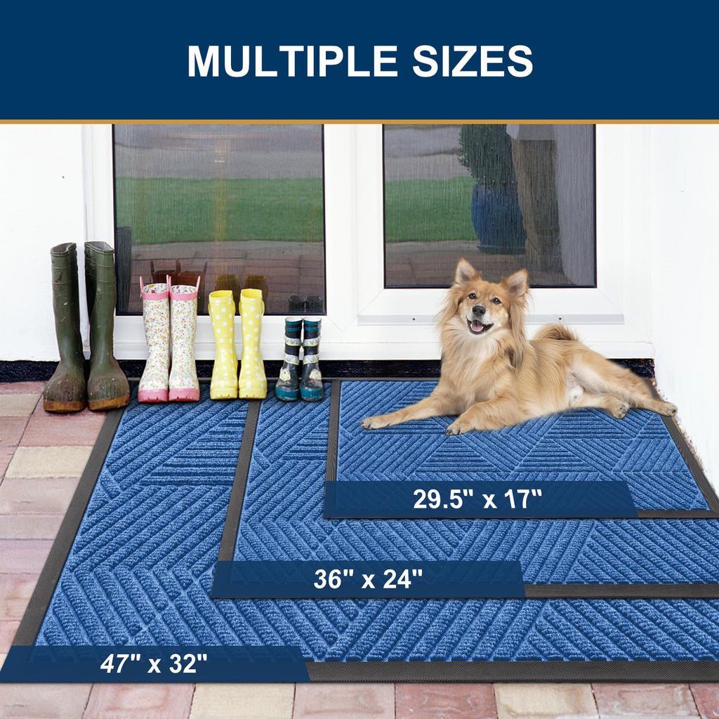 Smiry Front Door Mat Outside Entrance, Low Profile Rubber Doormat, 47x23