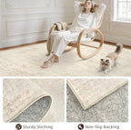 5x7 Area Rugs for Living Room: Vintage Boho Neutral Washable Rug Indoor Soft Large Area Rug Carpet for Bedroom Nursery Farmhouse Dining Room Office Floor Non-Slip Low Pile Under Table Rug Dark Beige