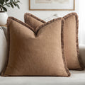 MIULEE Linen Fringe Decorative Fall Euro Throw Pillow Covers Brown 24x24