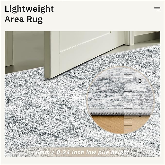 Soalmost 5x8 Area Rugs Grey Low Pile Indoor Washable Trendy Faded Style Rugs for Bedroom Living Room Dining Room Foldable Non-Slip Thin Print Home Office Mat