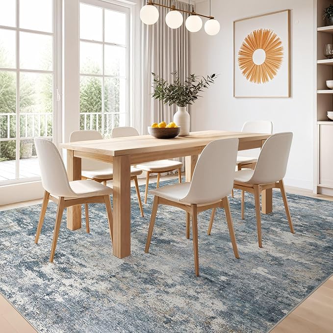 Nakagishi 9x12 Area Rugs Living Room: Washable Abstract Large Neutral Soft Rug Stain Resistant Modern Indoor Floor Non-Slip Carpet for Bedroom Nursery Kids Playroom Office Dining Room Dorm-Blue Brown