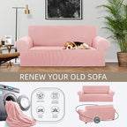 KEKUOU Stretch Loveseat Sofa Cover Slipcover,Couch Covers for 2 Cushion Couch Sofa (55"-78") Furniture Protector Sofa with Elastic Bottom for Kids,Dog. Jacquard Small Checked (Medium,Dusty Pink)