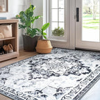 Rugflix 5x7 Area Rug for Living Room, Machine Washable Area Rugs with Non-Slip Backing, Large Soft Boho Vintage Rug for Bedroom, Dining Room, Low Pile Carpet, Kids Pet Friendly, Grey