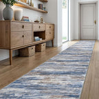 KOZYFLY Modern Abstract Washable Runner Rug 2.6x20 Hallway Runners Non-Slip Soft Kitchen Runner Rugs, Blue Rust 20 Foot Carpet Runner for Stair Entryway Bathroom Laundry Room Foyer