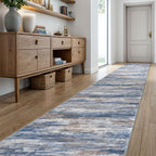KOZYFLY Modern Abstract Washable Runner Rug 2.6x20 Hallway Runners Non-Slip Soft Kitchen Runner Rugs, Blue Rust 20 Foot Carpet Runner for Stair Entryway Bathroom Laundry Room Foyer