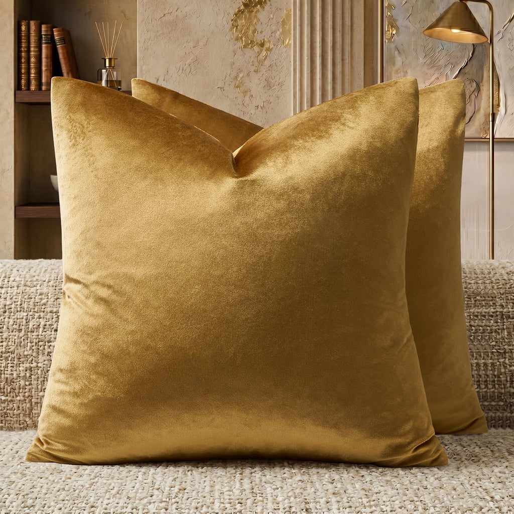 GIGIZAZA Golden Velvet Pillow Covers 22x22 Decorative Pillows Pack of 2