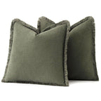 MIULEE Boho Linen Fringe Decorative Throw Pillow Covers Olive Green 20x20